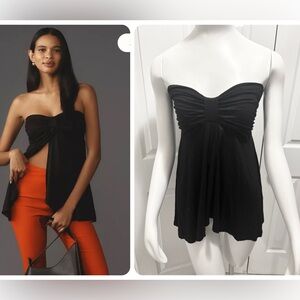 Anthropologie Fly Away Strapless Tunic Top Black Wrap Front Size Medium